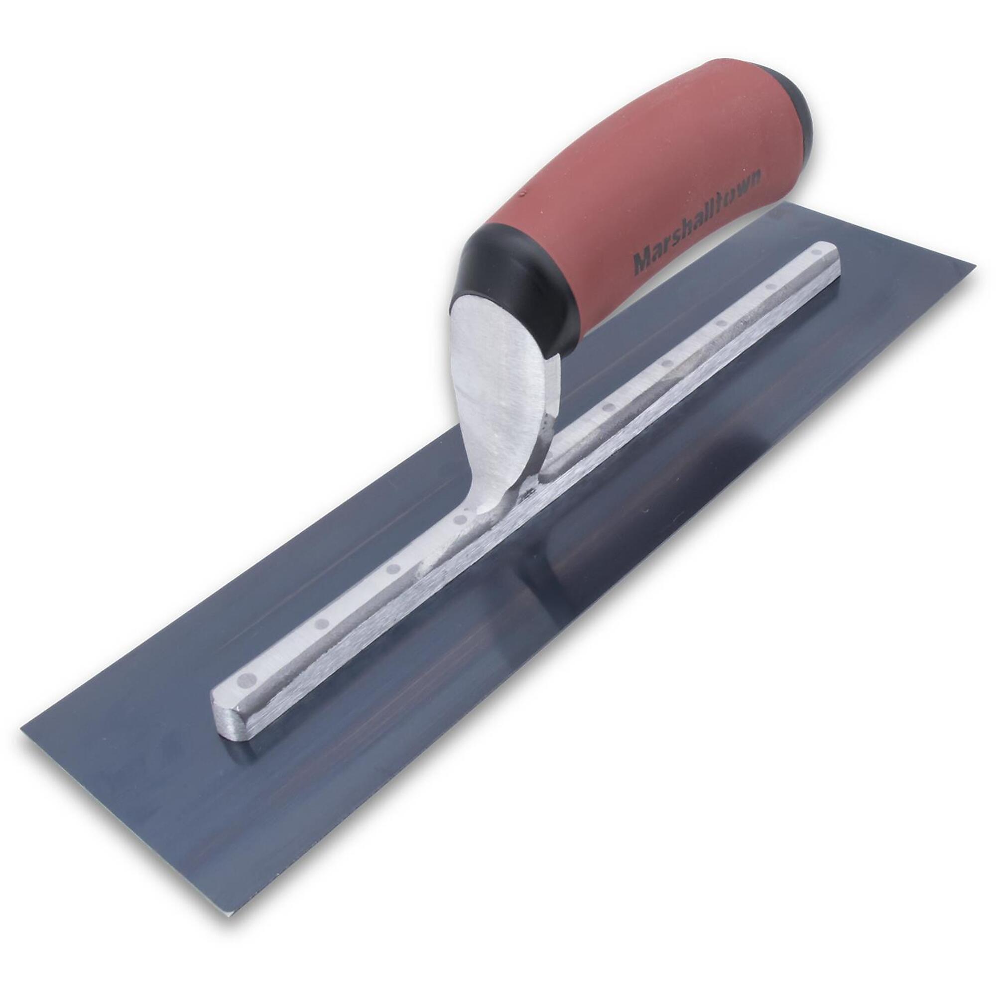 Marshalltown Finishing Trowel - 12in. x 3in., Blue Steel, Curved DuraSoft Handle, Model# MXS56BD